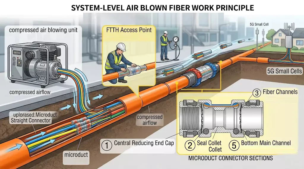 Air blown fiber work Air blown fiber work